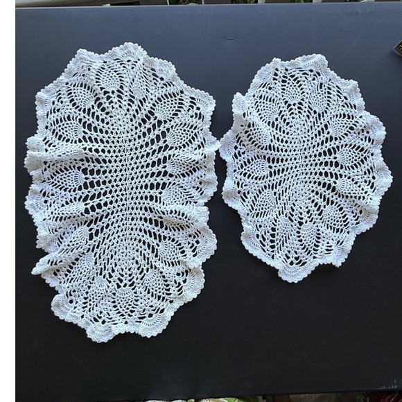 Handmade Other - Vintage White Crochet Lace Oval Doilies Set of 2 Handmade Table Linens